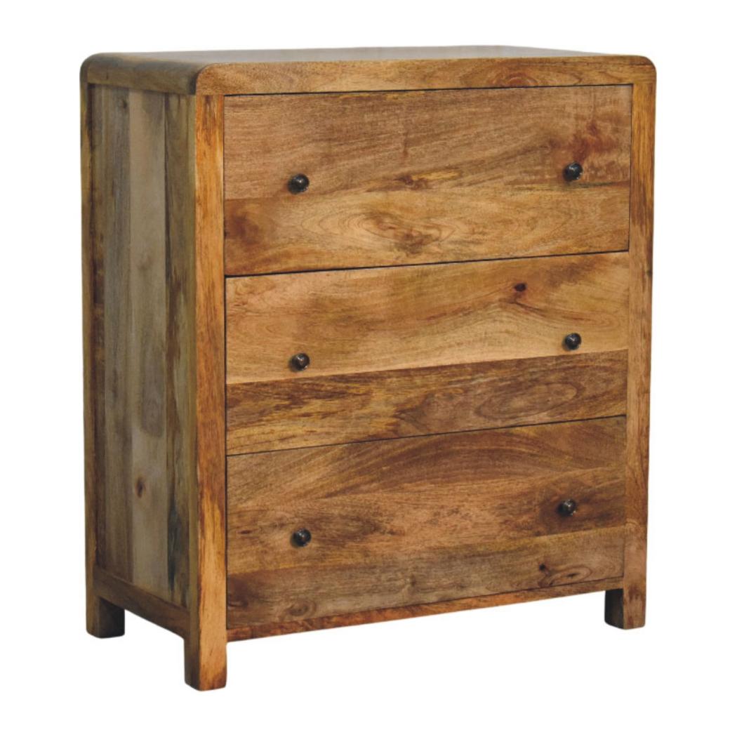 Oakish Three-Drawer Chest | Compact Bedroom Storage