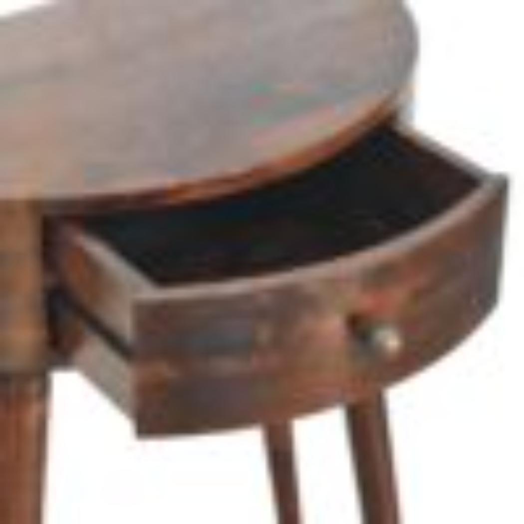 Odyssey Console Table | Solid Mango Wood | California Walnut Finish | Round Console Table with Drawer