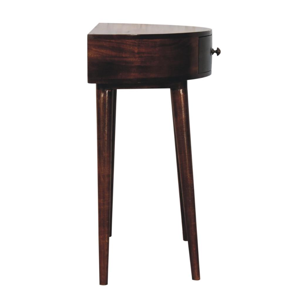 Odyssey Console Table | Solid Mango Wood | California Walnut Finish | Round Console Table with Drawer