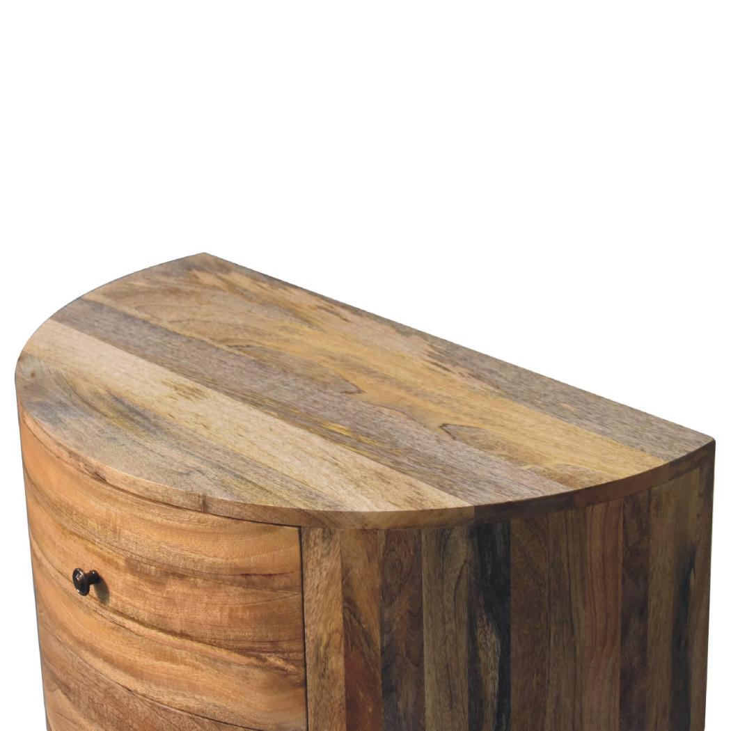 Odyssey Curved Chest of Drawers | Solid Mango Wood | Oak Finish | 3 Drawer Storage Chest