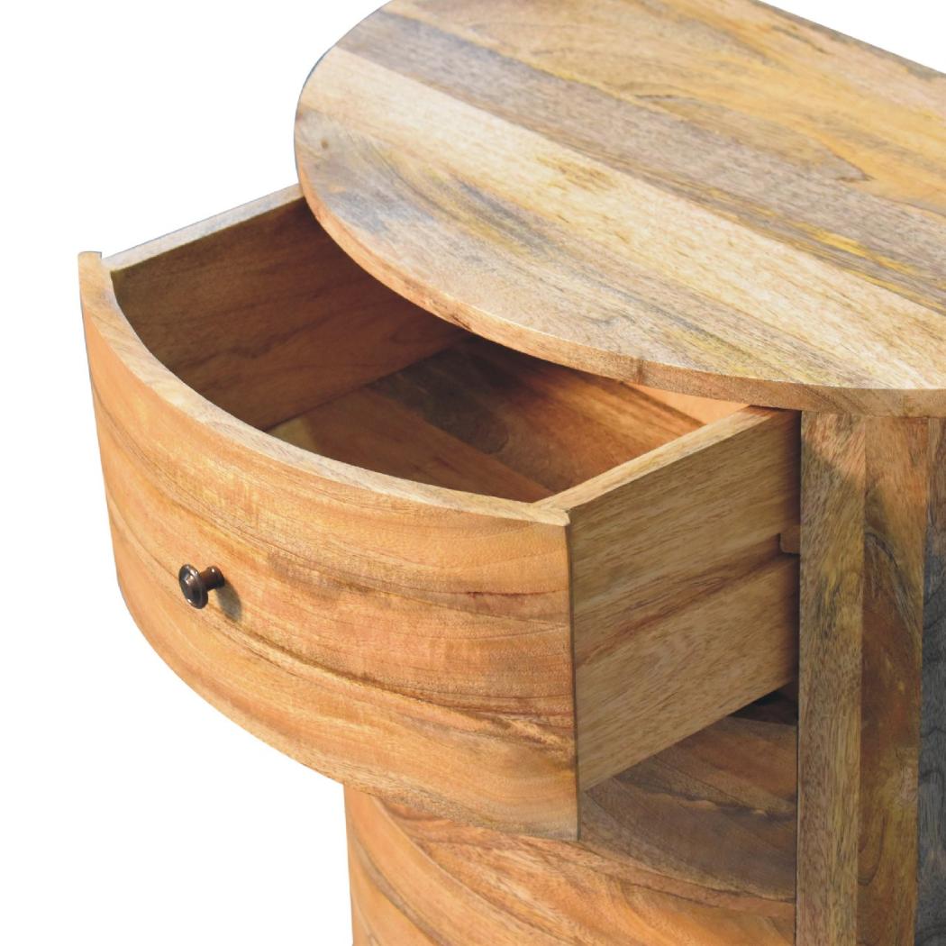 Odyssey Curved Chest of Drawers | Solid Mango Wood | Oak Finish | 3 Drawer Storage Chest