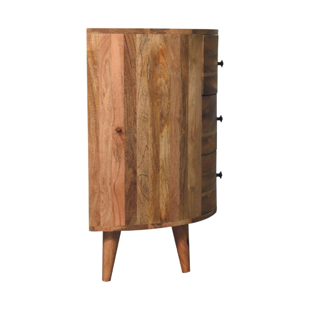 Odyssey Curved Chest of Drawers | Solid Mango Wood | Oak Finish | 3 Drawer Storage Chest