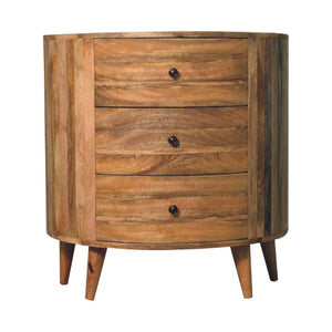 Odyssey Curved Chest of Drawers | Solid Mango Wood | Oak Finish | 3 Drawer Storage Chest