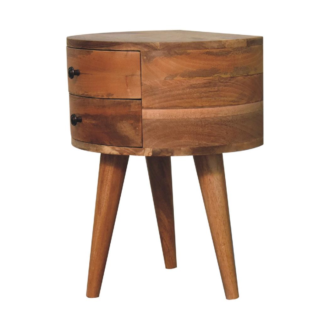 Odyssey Oak-Inspired Tripod Bedside | Solid Mango Wood | Tripod Leg Design