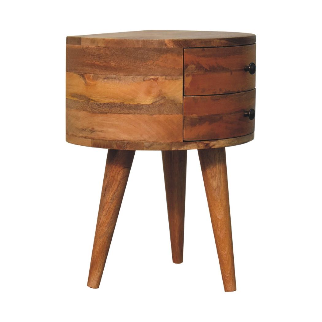 Odyssey Oak-Inspired Tripod Bedside | Solid Mango Wood | Tripod Leg Design