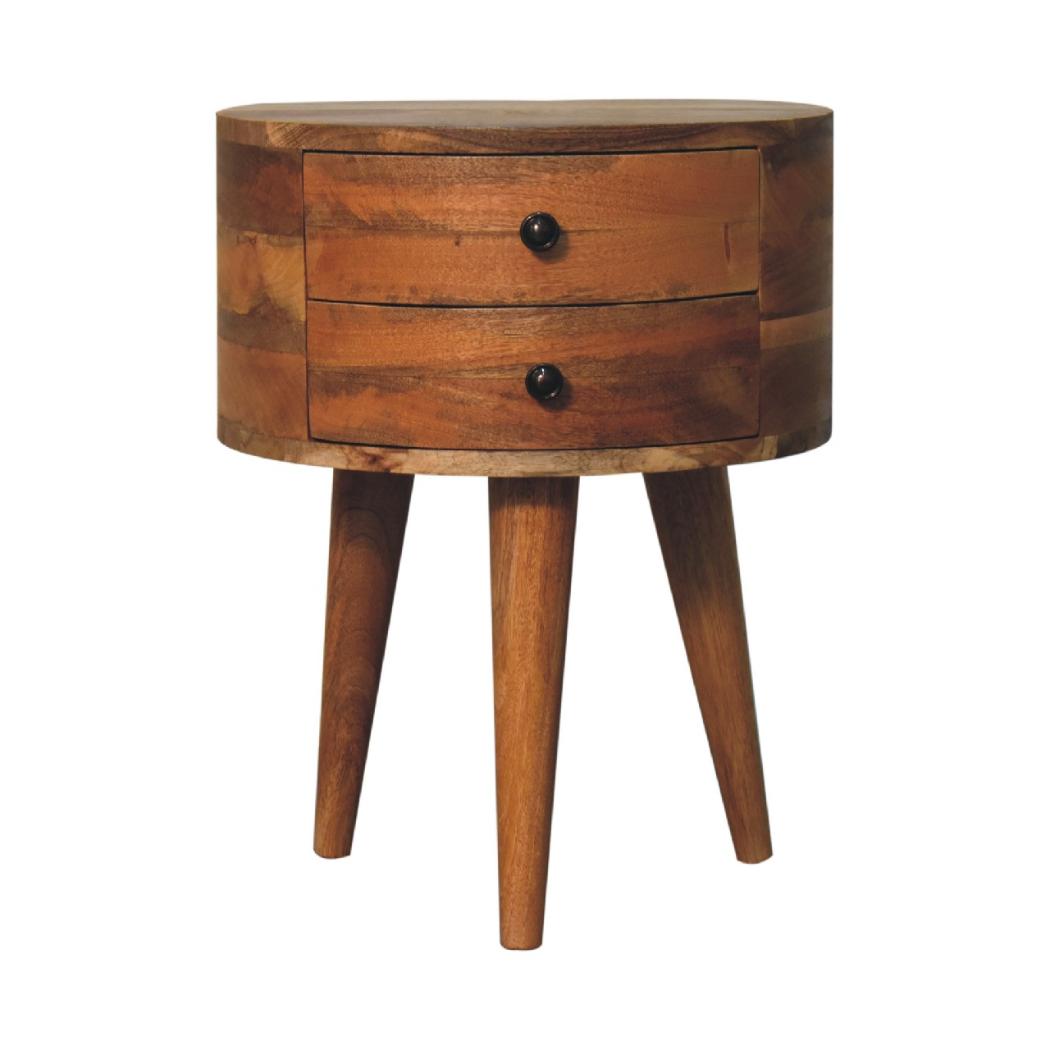 Odyssey Oak-Inspired Tripod Bedside | Solid Mango Wood | Tripod Leg Design