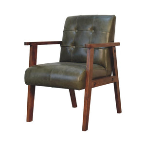 Olive Buffalo Leather Chair | Upholstered Accent Seating | Rich Natural Texture
