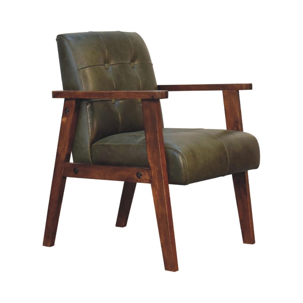 Olive Buffalo Leather Chair | Upholstered Accent Seating | Rich Natural Texture