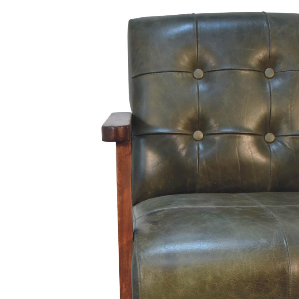 Olive Buffalo Leather Chair | Upholstered Accent Seating | Rich Natural Texture