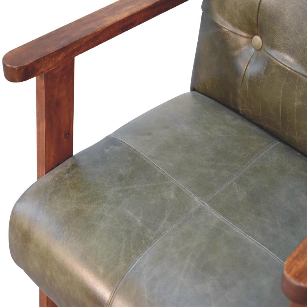 Olive Buffalo Leather Chair | Upholstered Accent Seating | Rich Natural Texture