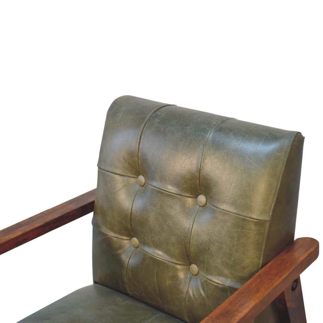 Olive Buffalo Leather Chair | Upholstered Accent Seating | Rich Natural Texture