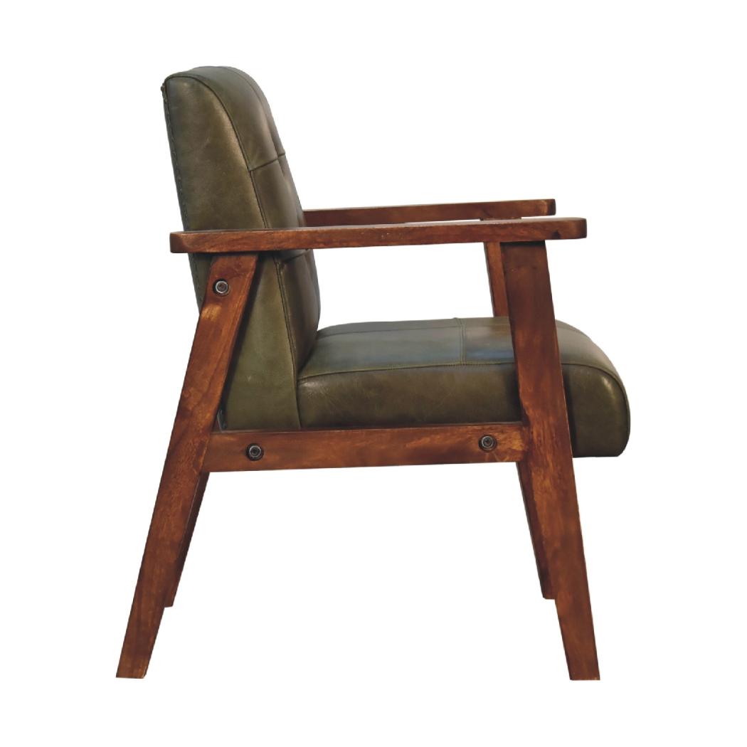 Olive Buffalo Leather Chair | Upholstered Accent Seating | Rich Natural Texture