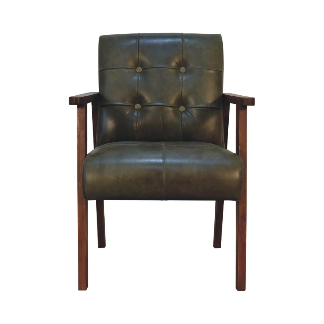 Olive Buffalo Leather Chair | Upholstered Accent Seating | Rich Natural Texture