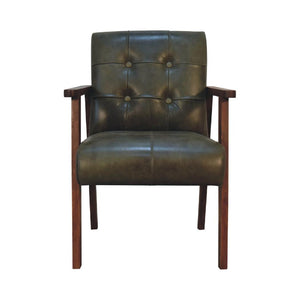 Olive Buffalo Leather Chair | Upholstered Accent Seating | Rich Natural Texture