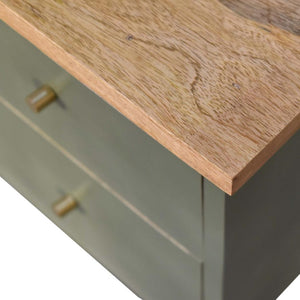 Olive Hand Painted Bedside Table | Solid Mango Wood | Oak Finish | 2 Drawer Nightstand