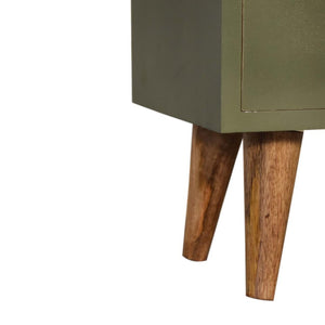 Olive Hand Painted Bedside Table | Solid Mango Wood | Oak Finish | 2 Drawer Nightstand