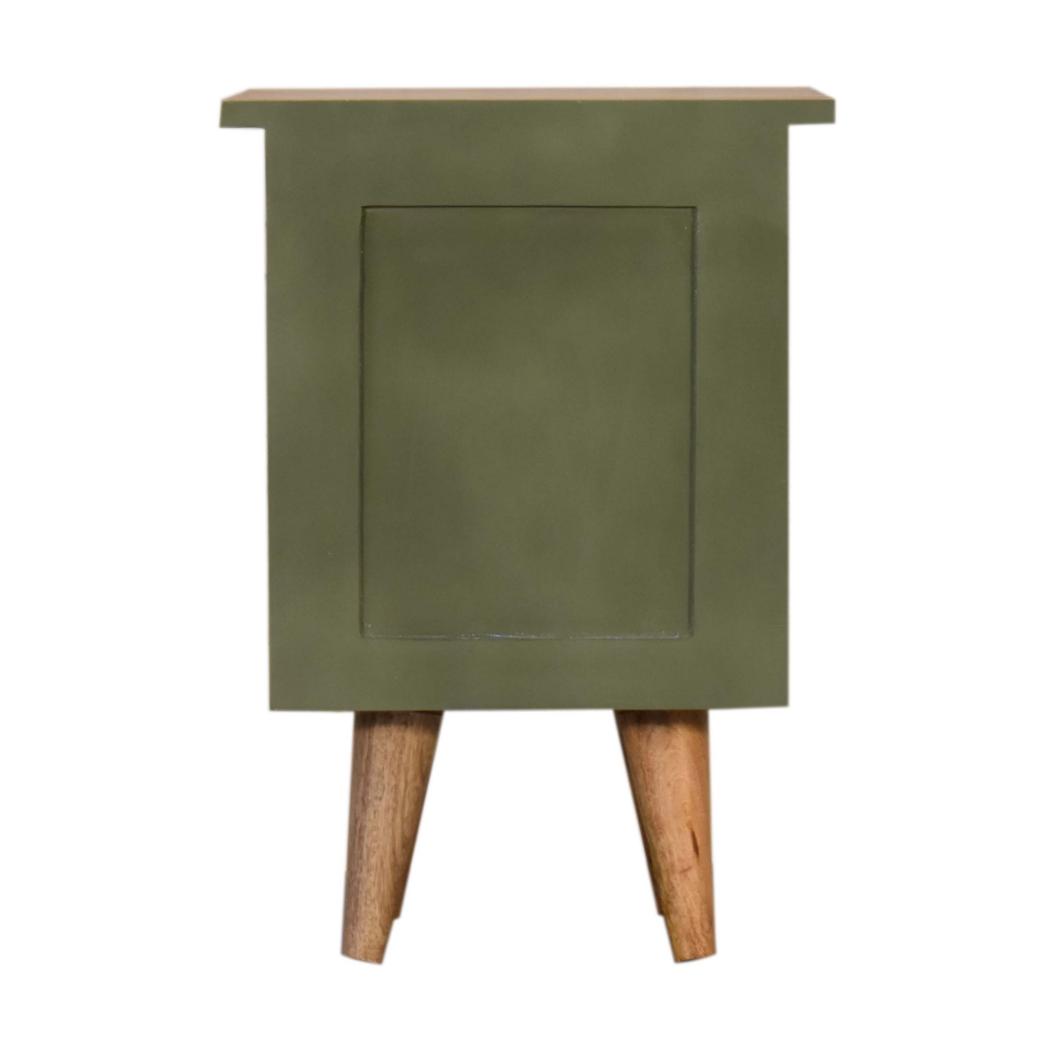 Olive Hand Painted Bedside Table | Solid Mango Wood | Oak Finish | 2 Drawer Nightstand