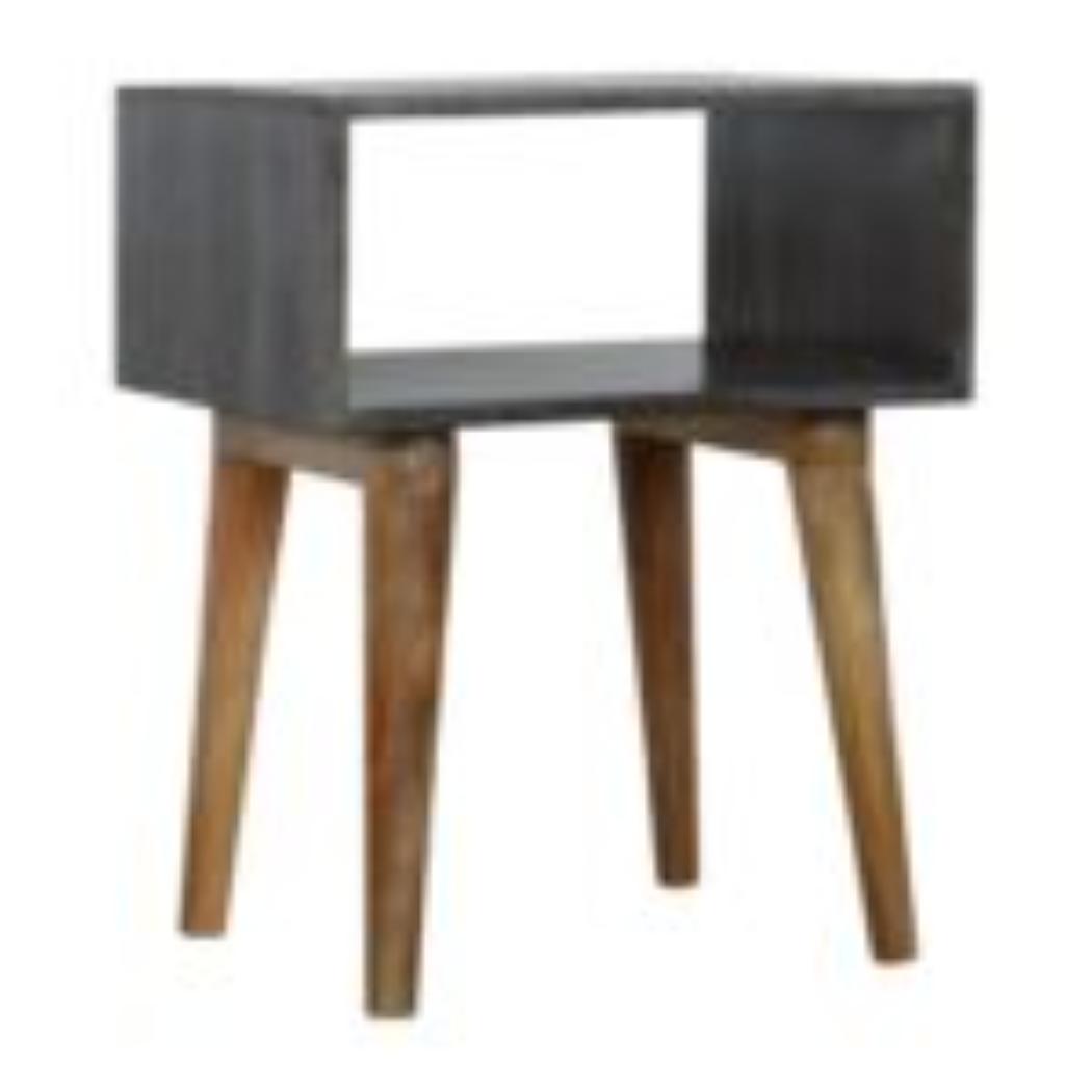 Open Bedside Table | Solid Mango Wood | Carbon Black Finish | Shelf Storage