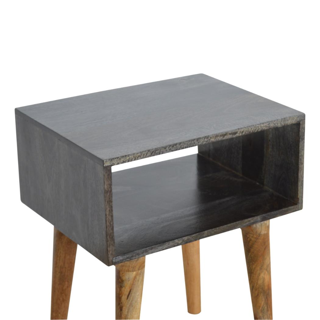 Open Bedside Table | Solid Mango Wood | Carbon Black Finish | Shelf Storage