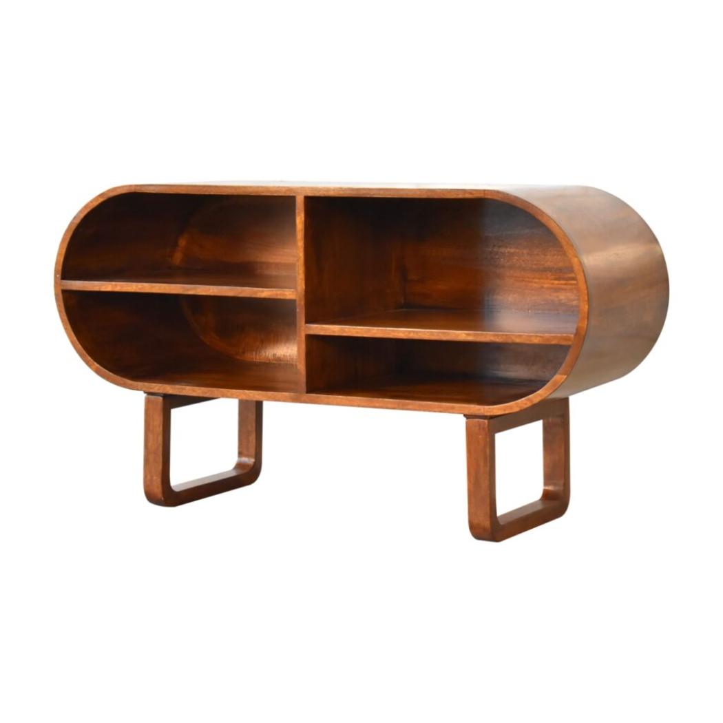 Open Circular Media Unit | Chestnut Finish | Rounded TV Storage