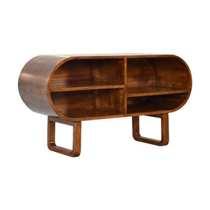 Open Circular Media Unit | Chestnut Finish | Rounded TV Storage