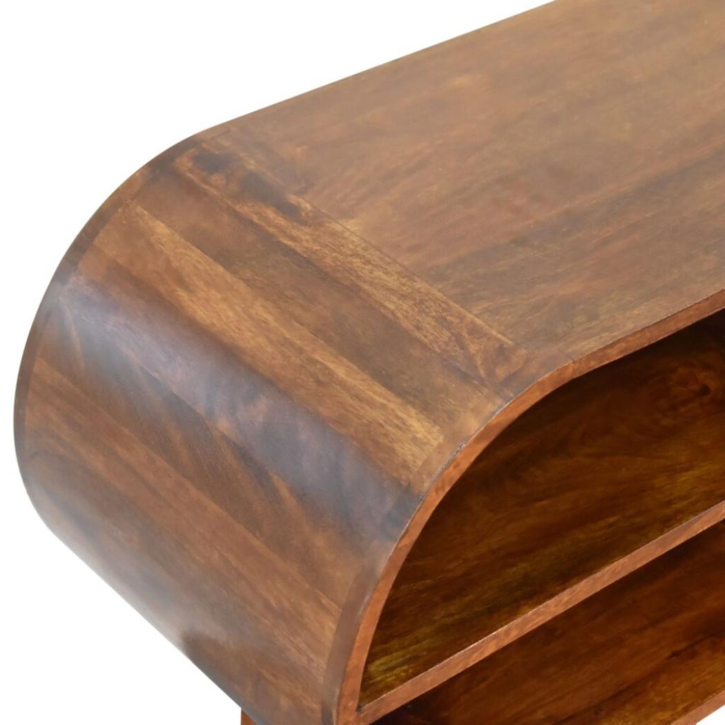 Open Circular Media Unit | Chestnut Finish | Rounded TV Storage