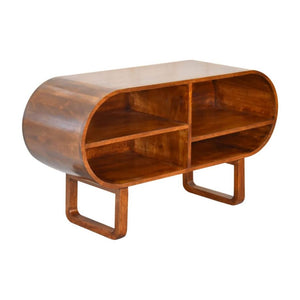 Open Circular Media Unit | Chestnut Finish | Rounded TV Storage