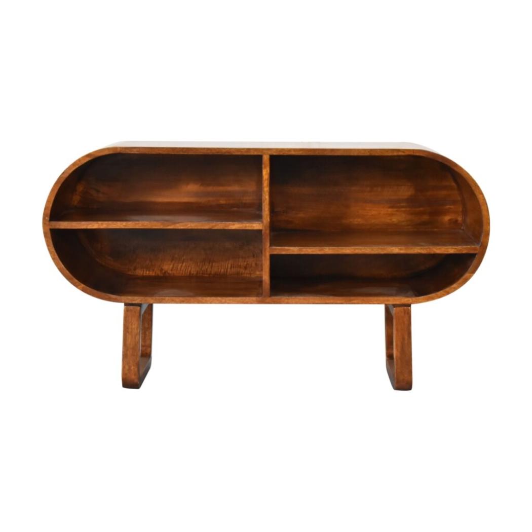 Open Circular Media Unit | Chestnut Finish | Rounded TV Storage