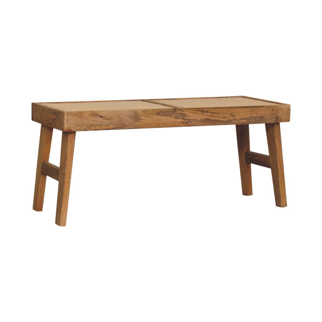 Open Rattan Bench | Natural Textured Accent Seating