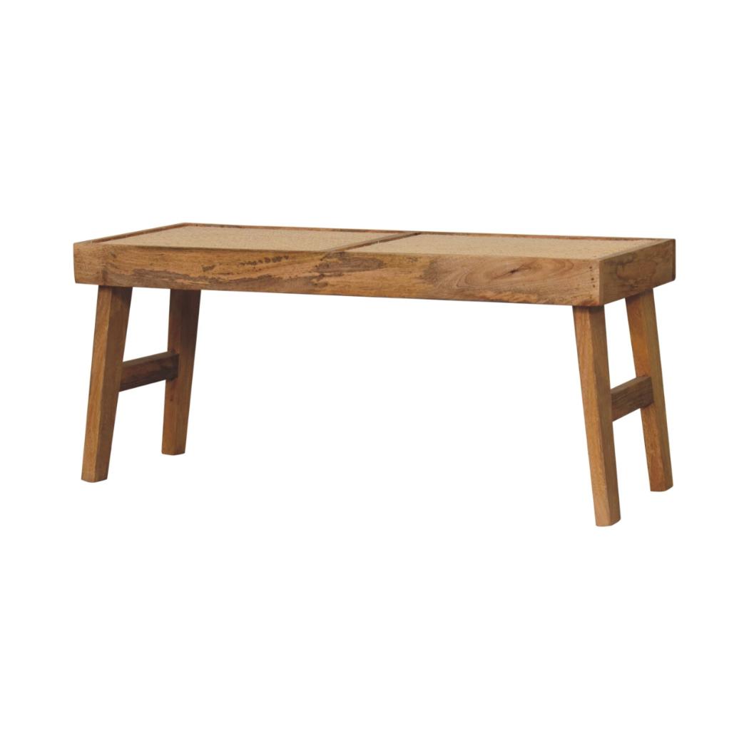 Open Rattan Bench | Natural Textured Accent Seating