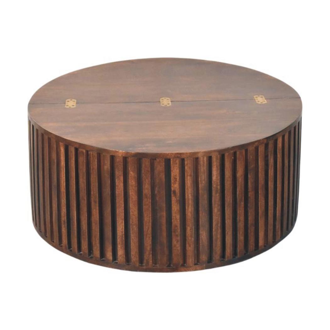 Orion Slatted Coffee Table | Solid Mango Wood | California Walnut Finish | Round Living Room Table