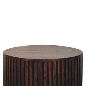 Orion Slatted Coffee Table | Solid Mango Wood | California Walnut Finish | Round Living Room Table