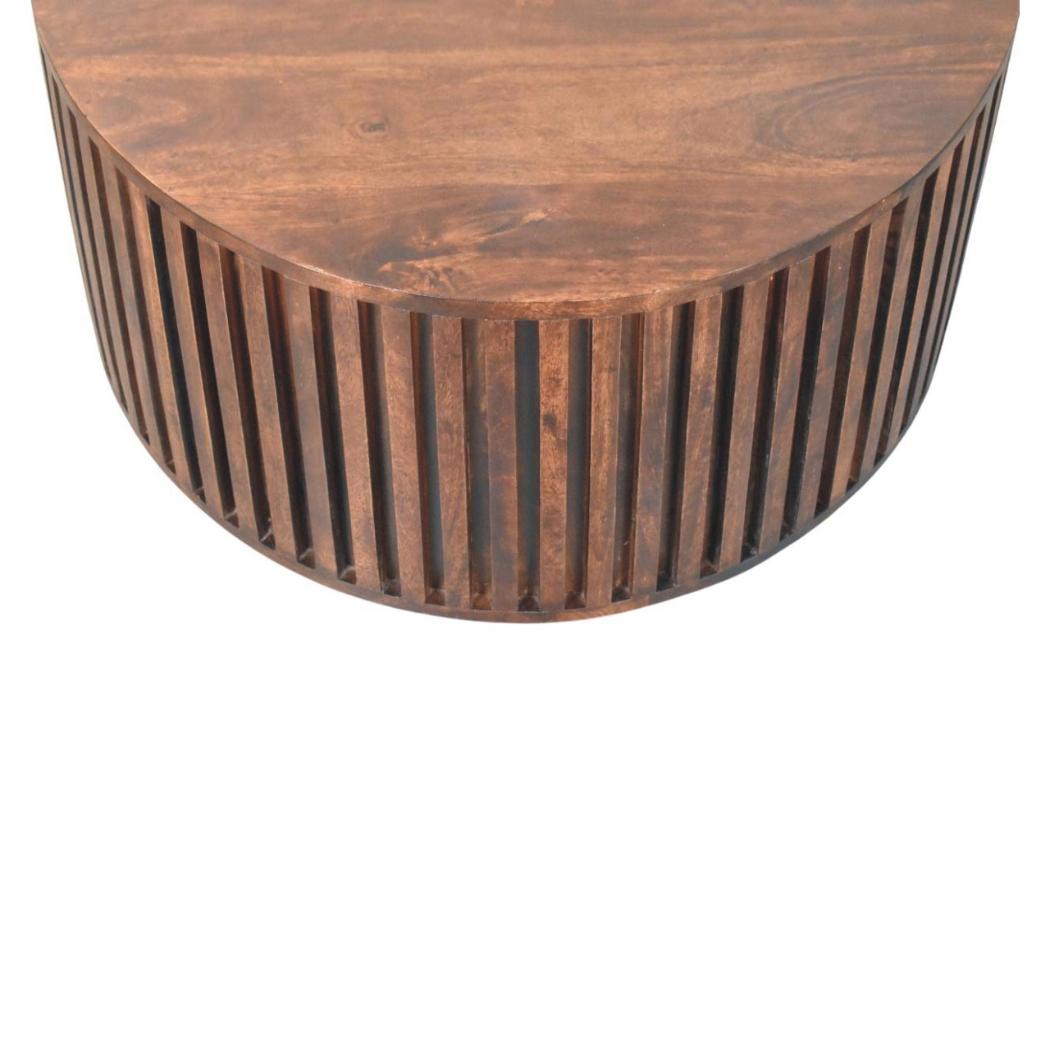 Orion Slatted Coffee Table | Solid Mango Wood | California Walnut Finish | Round Living Room Table