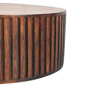 Orion Slatted Coffee Table | Solid Mango Wood | California Walnut Finish | Round Living Room Table