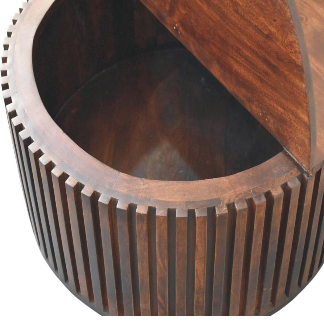 Orion Slatted Coffee Table | Solid Mango Wood | California Walnut Finish | Round Living Room Table