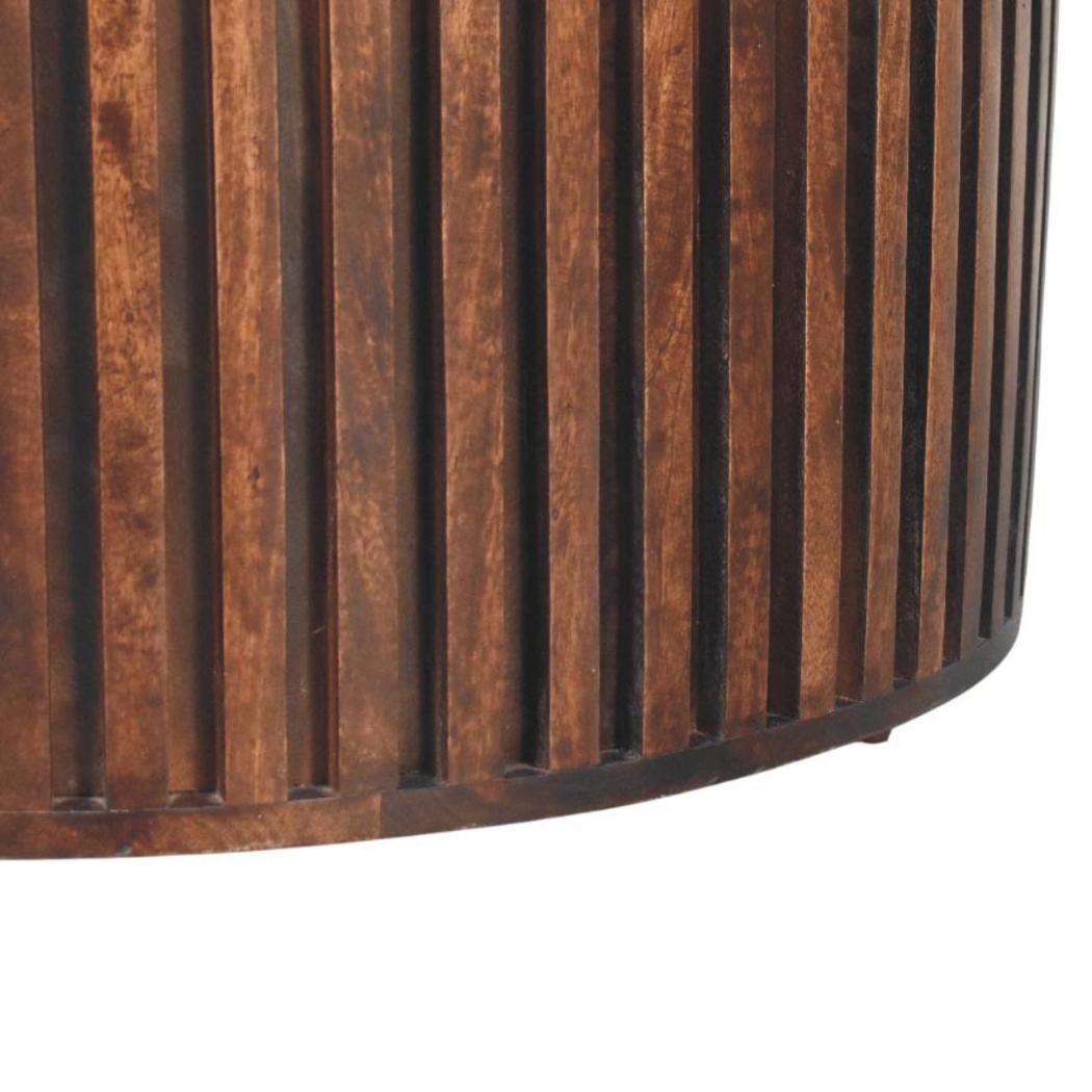 Orion Slatted Coffee Table | Solid Mango Wood | California Walnut Finish | Round Living Room Table