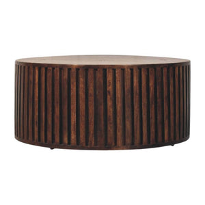 Orion Slatted Coffee Table | Solid Mango Wood | California Walnut Finish | Round Living Room Table