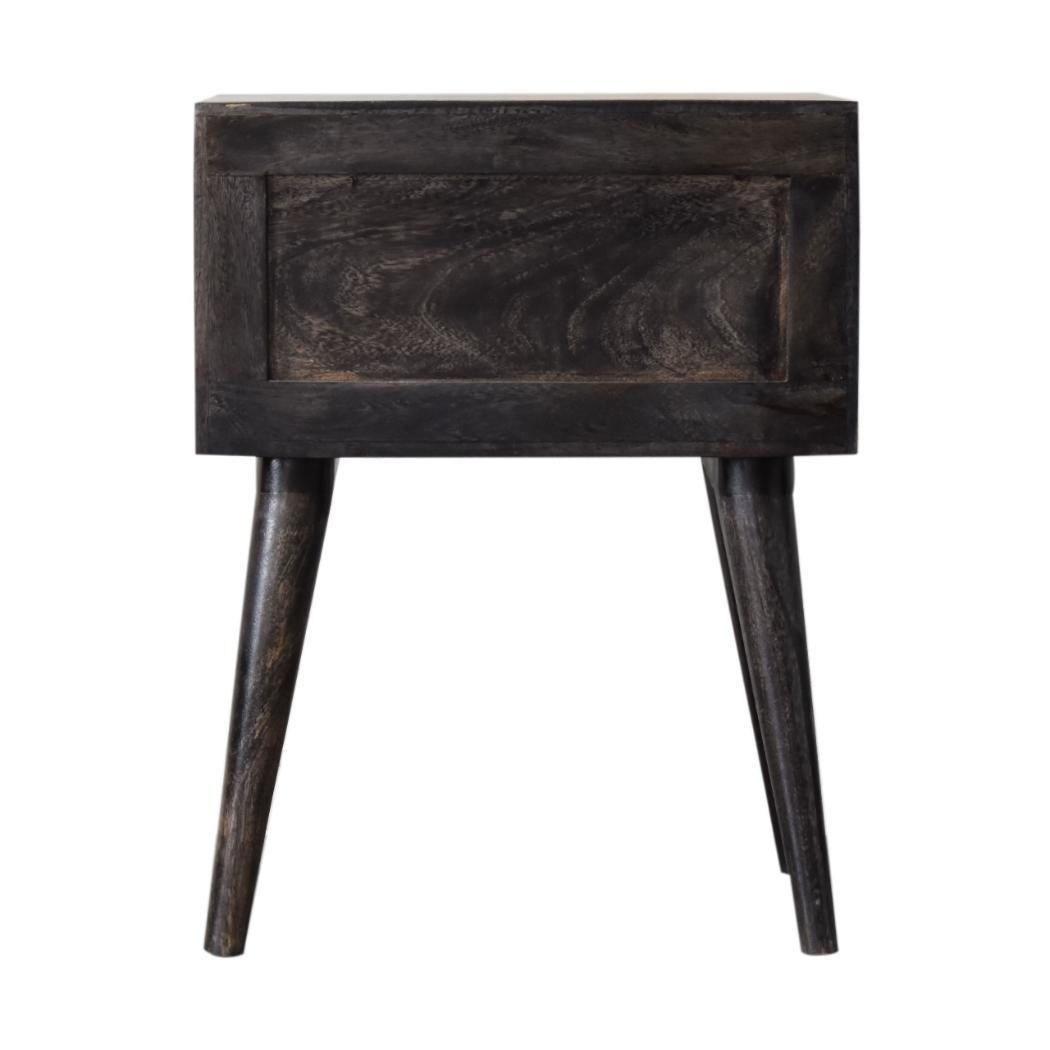 Oslo Brass Inlay Bedside Table | Solid Mango Wood | Ash Black Finish | 2 Drawers