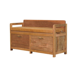 Oxford Storage Bench | Solid Mango Wood | Oak-ish Finish | 2 Drawers