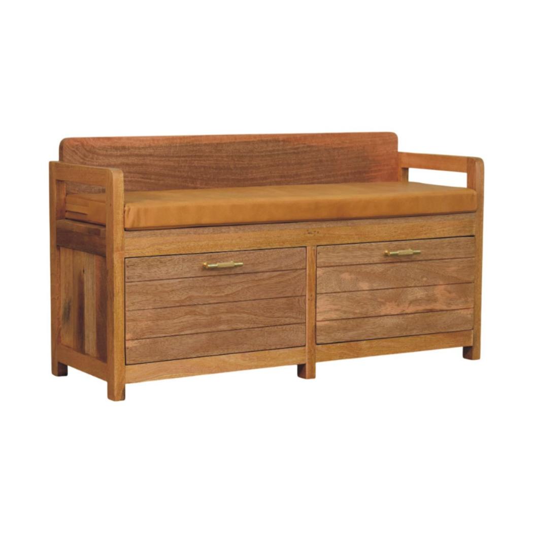 Oxford Storage Bench | Solid Mango Wood | Oak-ish Finish | 2 Drawers
