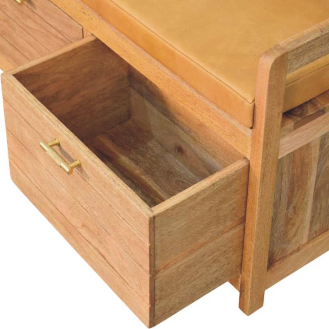 Oxford Storage Bench | Solid Mango Wood | Oak-ish Finish | 2 Drawers