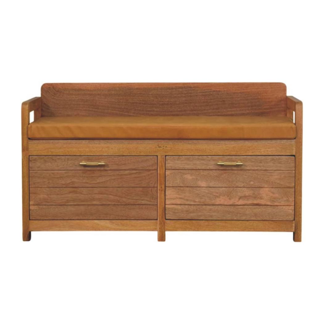 Oxford Storage Bench | Solid Mango Wood | Oak-ish Finish | 2 Drawers
