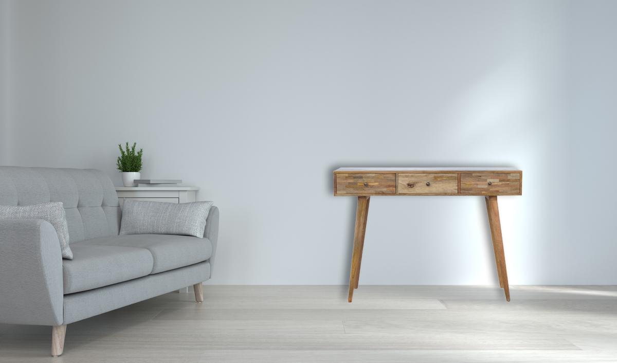 Patchwork Console Table | Solid Mango Wood | Mixed Timber Finish | Eclectic Hallway Table