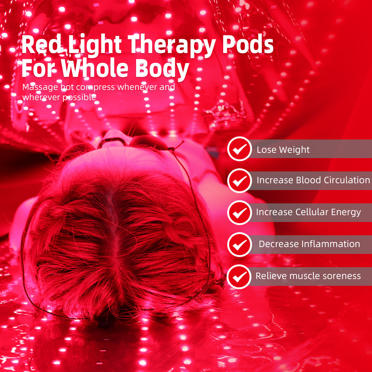Large Full Body Red & Infrared LED Light Therapy Mat Pod | 660nm & 850nm | Foldable + Adjustable | 180×80×30cm