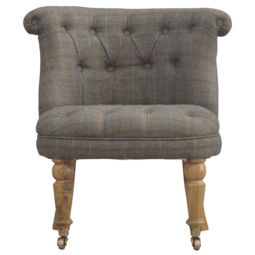 Petite Multi Tweed Accent Chair | Deep Button Back | Mango Wood