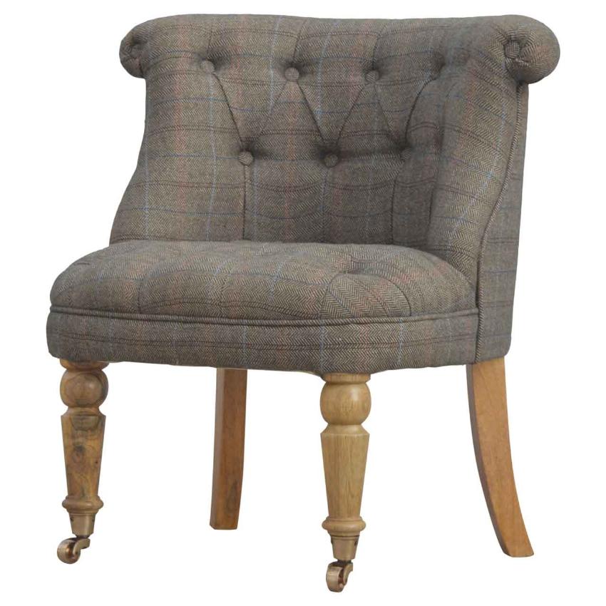 Petite Multi Tweed Accent Chair | Deep Button Back | Mango Wood