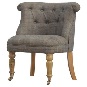 Petite Multi Tweed Accent Chair | Deep Button Back | Mango Wood