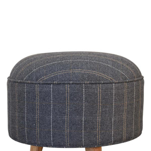 Pewter Tweed Round Footstool | Solid Mango Wood | Upholstered Seat | Nordic Style