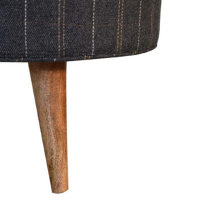 Pewter Tweed Round Footstool | Solid Mango Wood | Upholstered Seat | Nordic Style