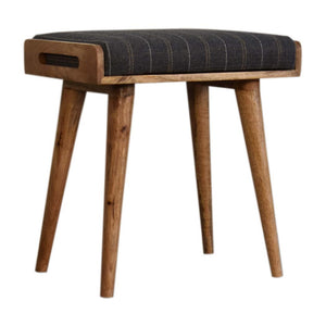 Pewter Tweed Tray Footstool | Solid Mango Wood | Upholstered Seat | Nordic Style